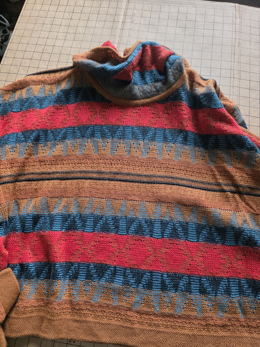 tyler böe Alpaca Wool Blend Knit Poncho M/L Multicolor Geometric Pattern - Picture 7 of 8